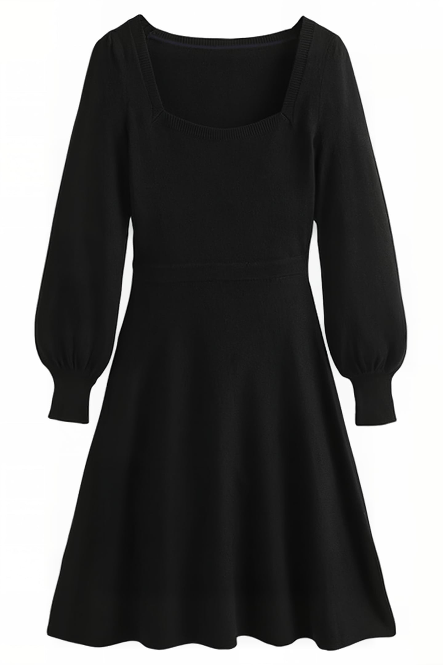 SQUARE NECK KNITTED DRESS BLK 6