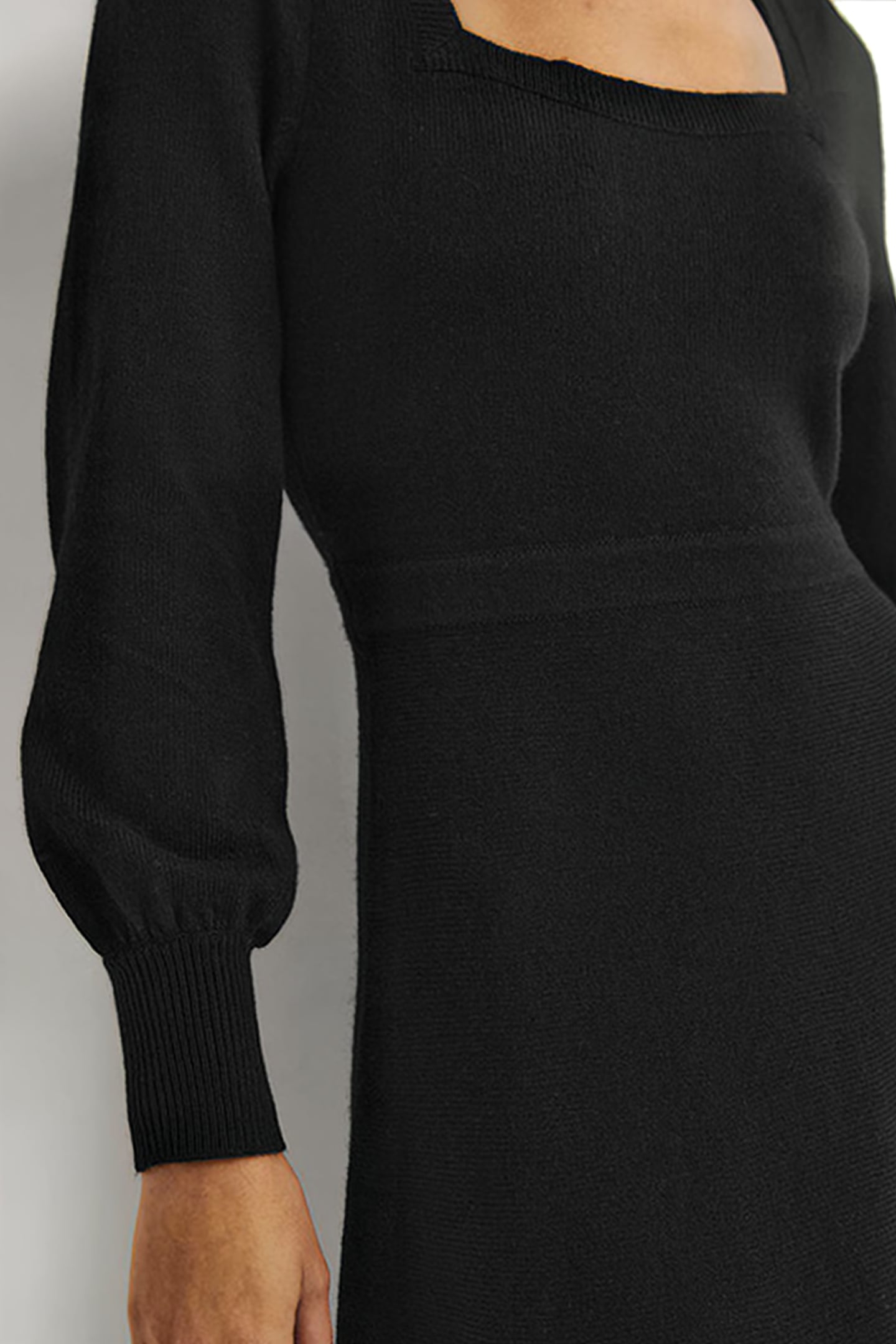 SQUARE NECK KNITTED DRESS BLK 4