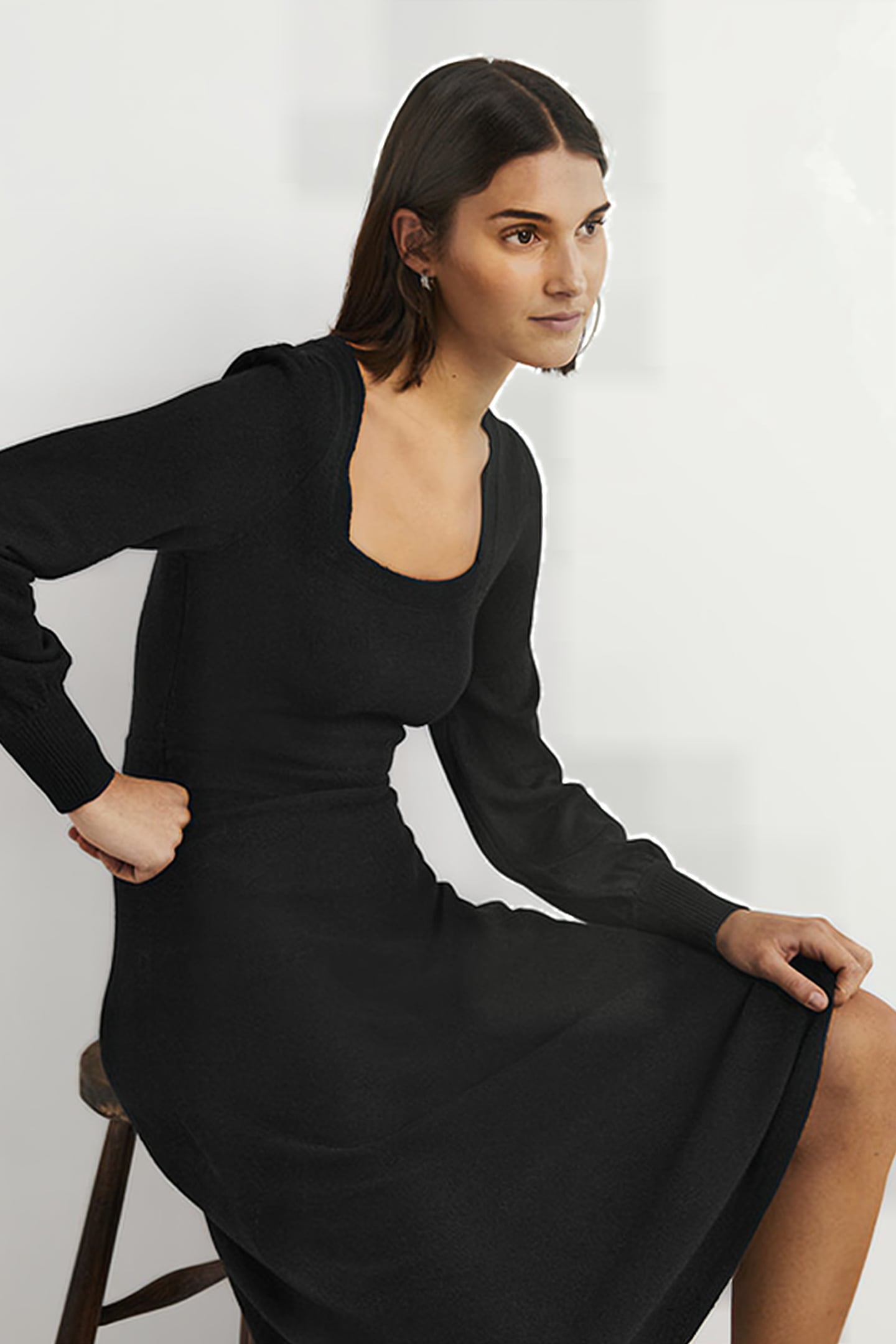 SQUARE NECK KNITTED DRESS BLK 3