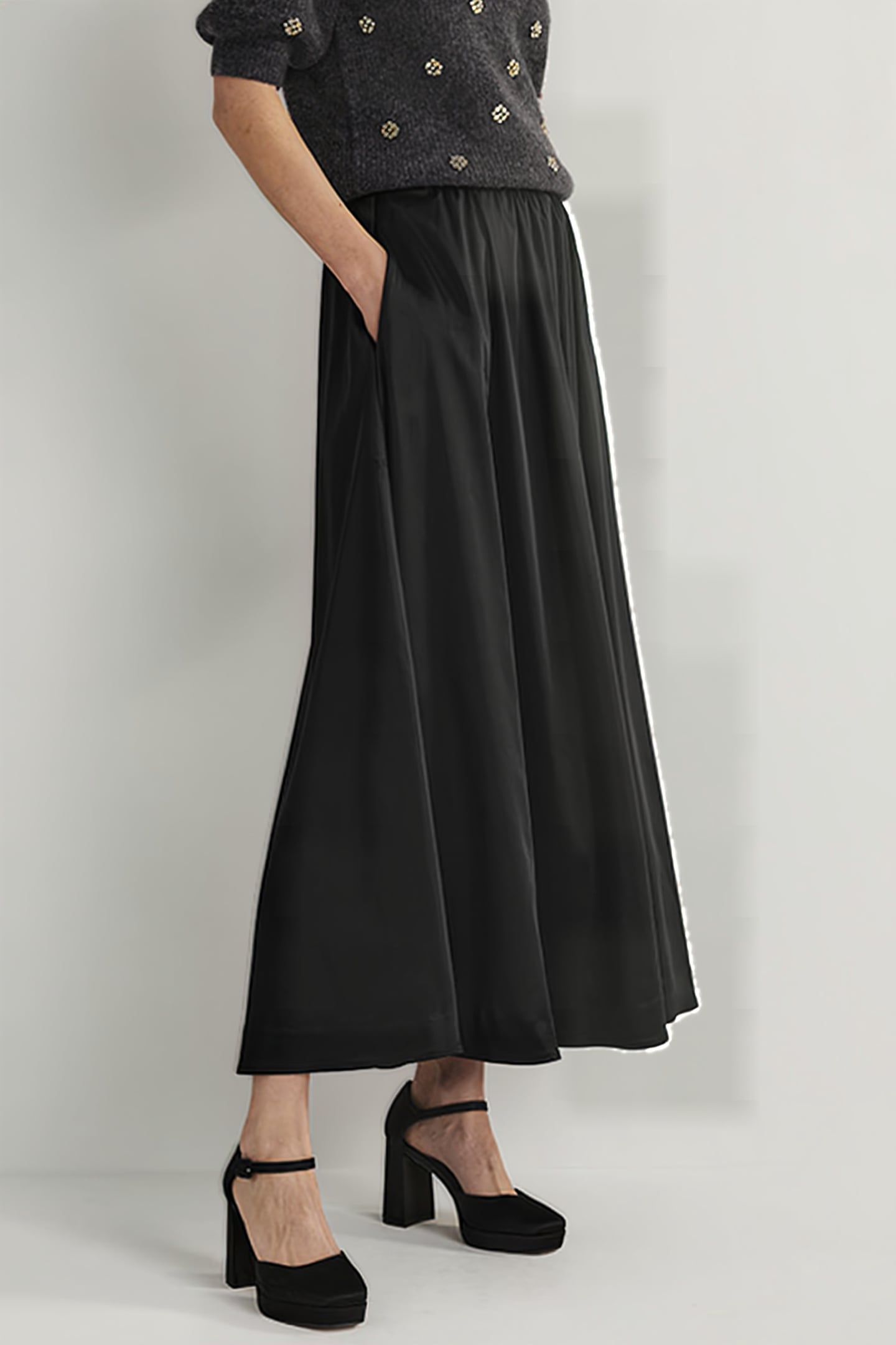 FULL SATIN MAXI SKIRT BLK 1