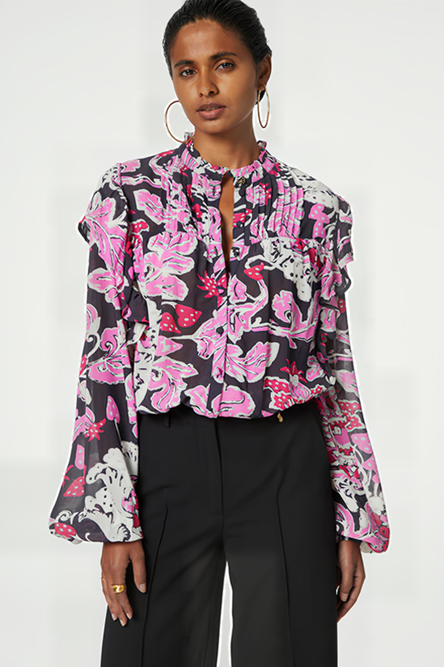 BIBI LONG SLEEVE BLOUSE ANTRA/BUBBLE GUM PIN 1