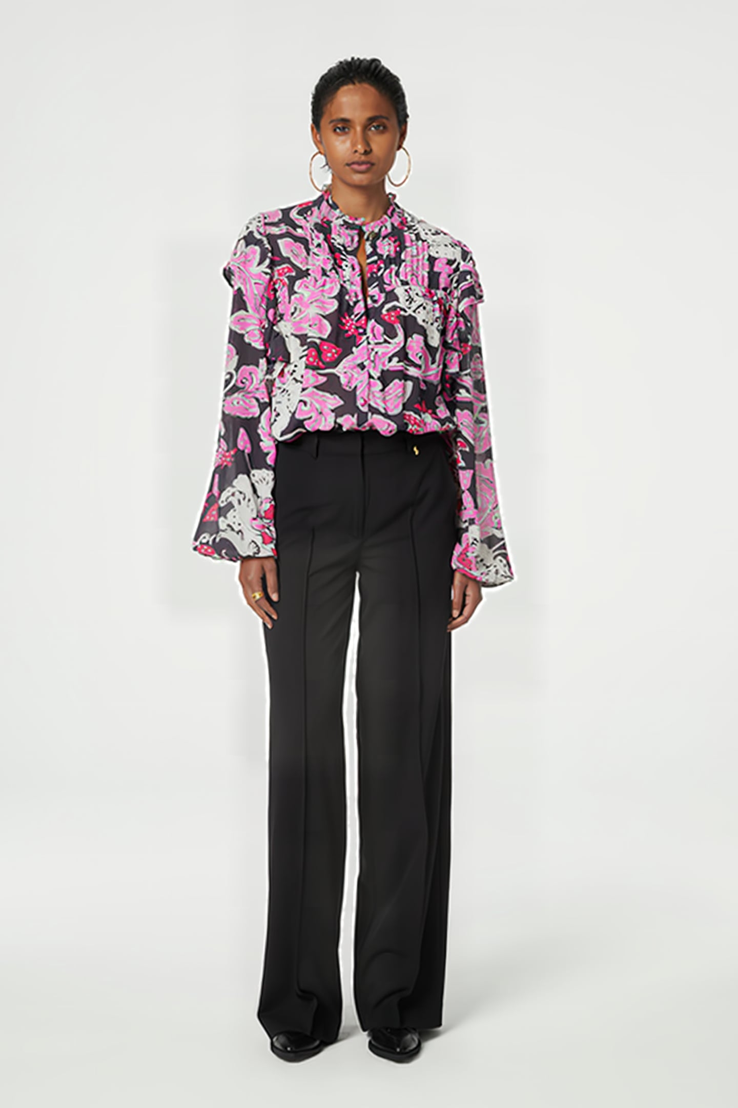 BIBI LONG SLEEVE BLOUSE ANTRA/BUBBLE GUM PIN 2