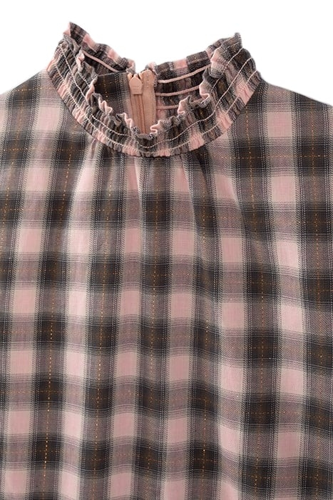GIRLS’ PINK WITH KHAKI CHECK DRESS WITH SMOCKED COLLAR 5