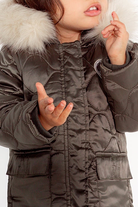 BABY GIRLS’ KHAKI QUILTED FUR-LINED HOODED PARKA 4