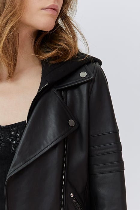 BLACK LEATHER BIKER-STYLE JACKET, ZIPPED FACING BLACK 6