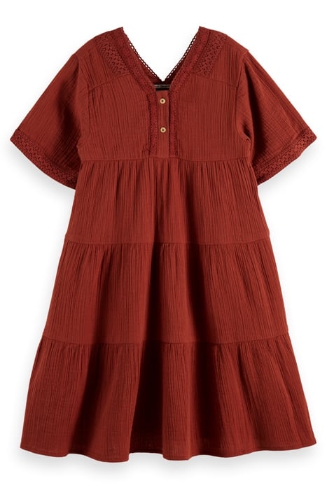 LACE DETAIL CRINKLE COTTON MIDI DRESS TERRACOTTA 1