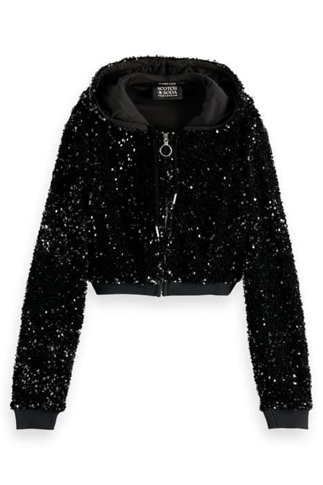 CROPPED SEQUIN HOODIE BLACK BEAN by Scotch & Soda