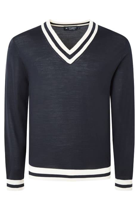 CONTRAST TRIM V NECK NAVY/WHITE by Hackett London