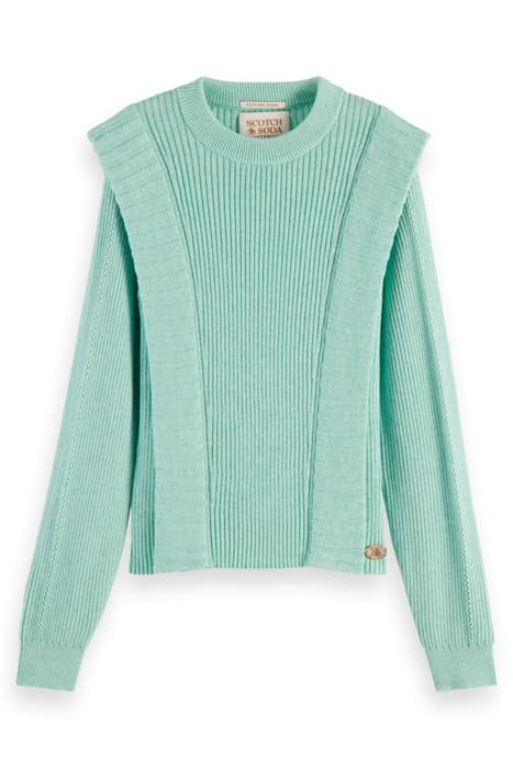 FOLDED SHOULDER DETAIL PULLOVER AQUA GREEN MELANGE by Scotch & Soda