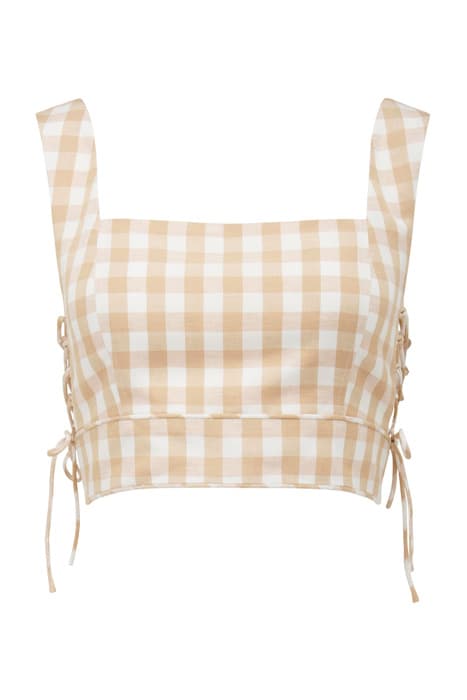 ELLE GINGHAM CROP CO-ORD LACE TOP CUBAN SAND/ PORCELAIN by Forever New