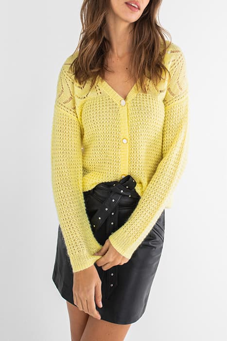 YELLOW DECORATIVE KNIT CARDIGAN by ICODE