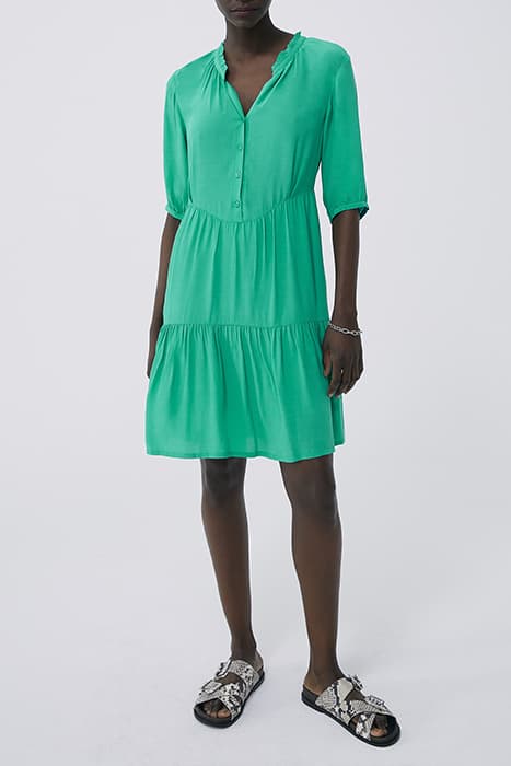 Women’s green ruffled V-neck dress by IKKS