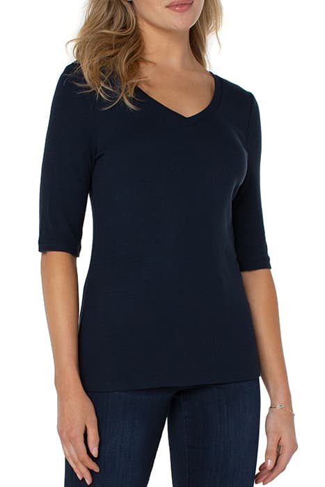 ELBOW SLEEVE REVERSIBLE RIB KNIT TOP DARK NAVY by Liverpool