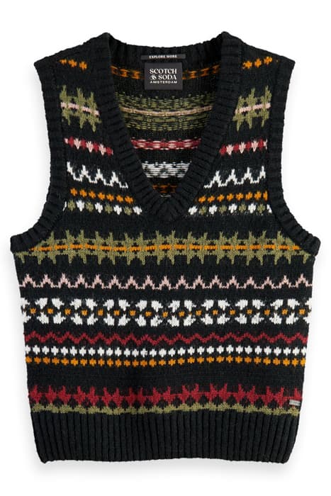 FAIR ISLE V-NECK RELAXED FIT KNITTED VEST BLACK SKY by Scotch & Soda