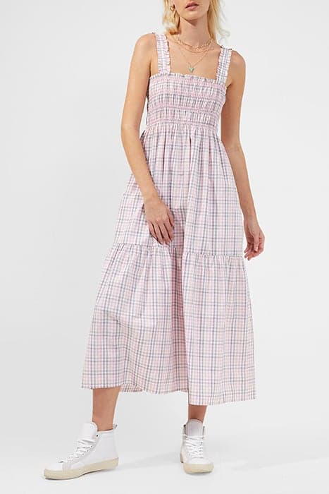 RHODES GINGHAM POP SMOCKED DRESS PINK GINGHAM by French Connection