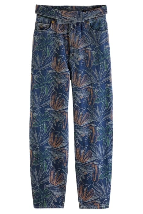 THE TIDE PAPER BAG FLORAL DENIM JACQUARD PANT WASHED INDIGO by Scotch & Soda