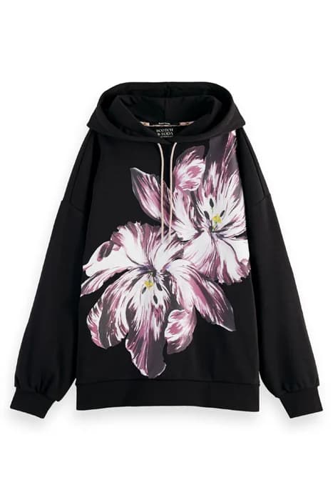 PAINTED TULIP OVERSIZED-FIT HOODIE BLACK by Scotch & Soda