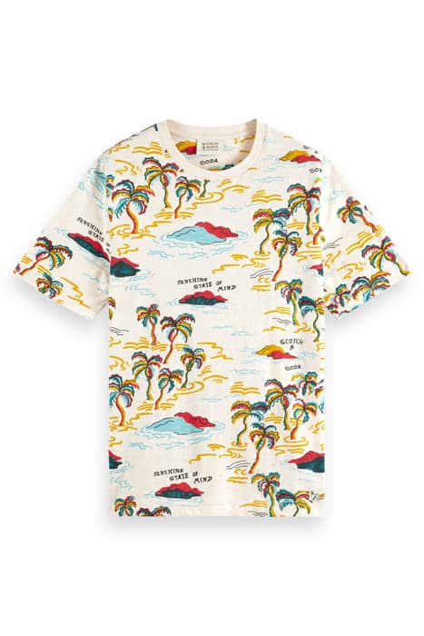 PALM-PRINTED CREWNECK T-SHIRT WHITE PALMTREE ISLAND AOP by Scotch & Soda