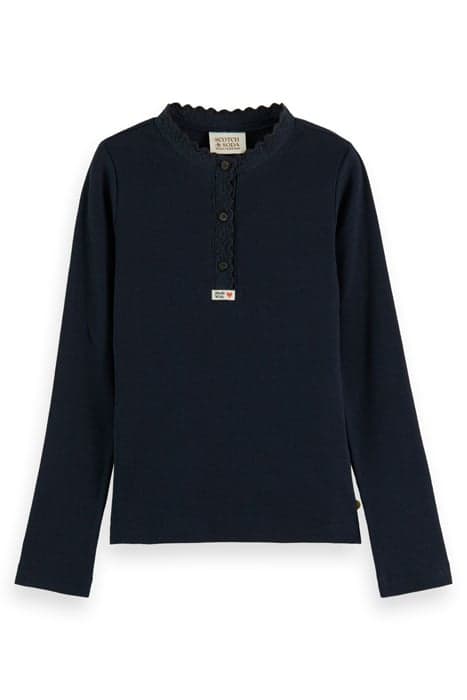 LONG-SLEEVED WAVE PLACKET DETAIL T-SHIRT NIGHT by Scotch & Soda