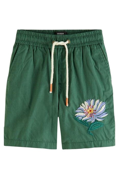 SAKURA ARTWORK SHORT IN COTTON-KAPOK BLEND MILITARY by Scotch & Soda