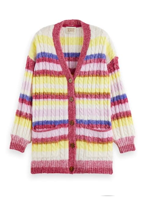 BRUSHED MIXED STRIPE MID LENGTH CARDIGAN CHERRY PIE by Scotch & Soda