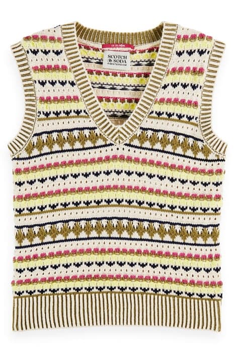 MIXED STITCH KNITTED VEST WHITE SAND by Scotch & Soda