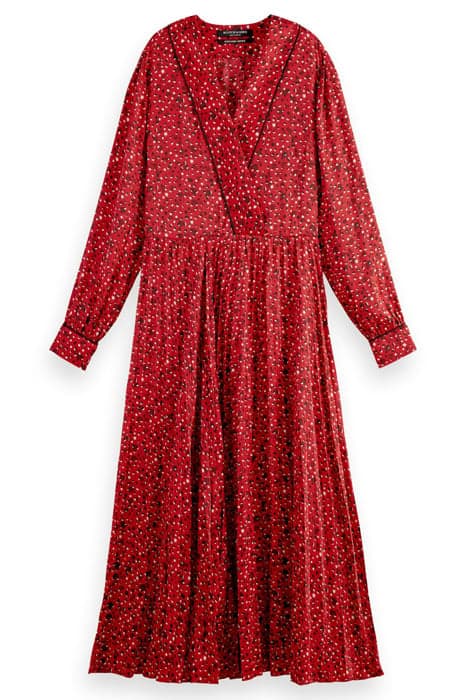 LONG SLEEVED PLEATED MAXI DRESS SPACE FLORAL ELECTRIC RED by Scotch & Soda