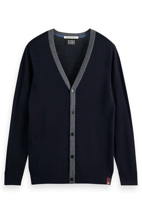 CONTRAST-TRIMMED LIGHTWEIGHT WOOL-BLEND CARDIGAN NAVY MELANG by Scotch & Soda