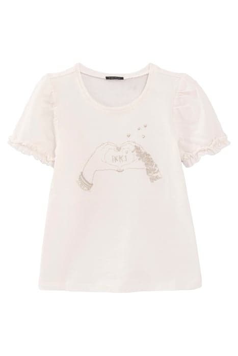 WHITE T-SHIRT EMBROIDERED HEART WITH GIRL'S FINGERS by IKKS