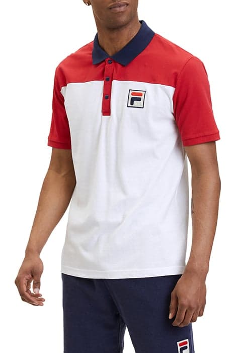 LIANSHAN BLOCKED POLO SHIRT BRIGHT WHITE-TRUE RED by FILA