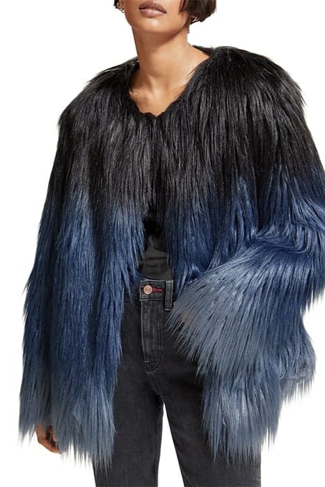 GRADIENT FAUX FUR JACKET DUSTY BLUE by Scotch & Soda