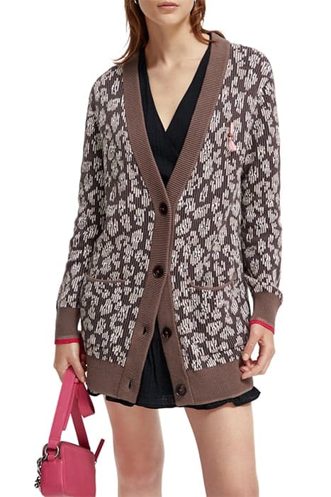 REVERSIBLE ANIMAL JACQUARD CARDIGAN TAUPE by Scotch & Soda