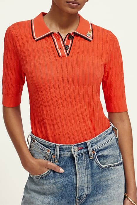 POINTELLE COLLARED KNITTED TEE RED SKIES by Scotch & Soda