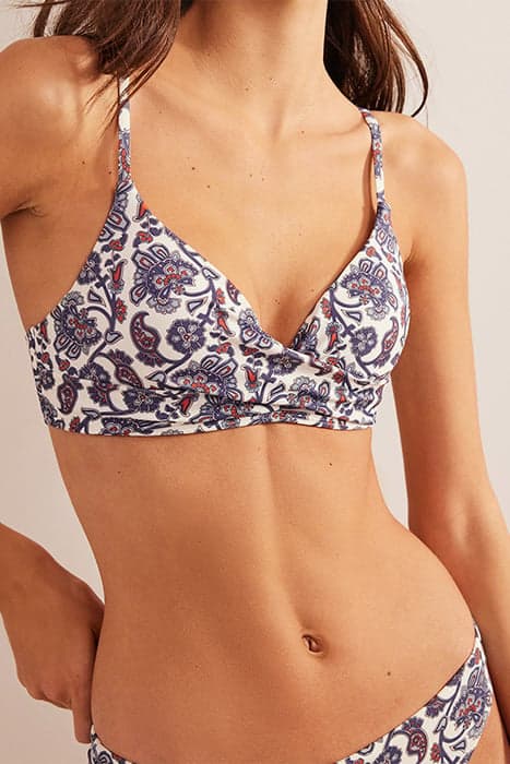 CAPRI CUP-SIZE BIKINI TOP IVORY, BLUE PAISLEY by Boden