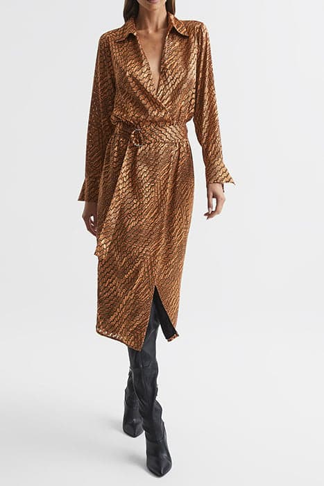 EMILY-DEVOURE PRINT MIDI BRONZE by Reiss