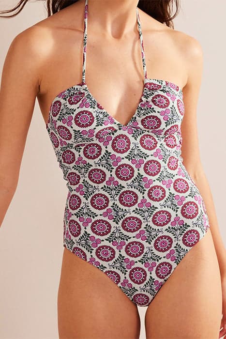 HALTERNECK BANDEAU SWIMSUIT GIN FIZZ, SUNFLOWER SPRIG by Boden