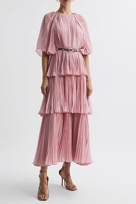 ADELE-LEO LIN TIERED MIDI DUSTY PINK by Reiss