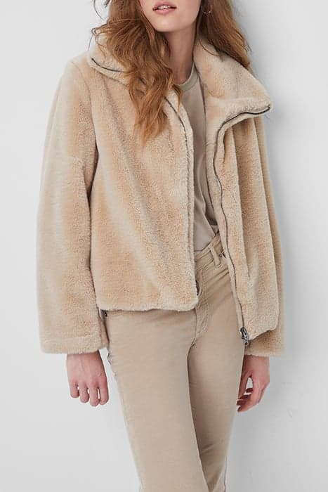 BUONA FAUX FUR ZIP THRU JACKET CEMENT by French Connection