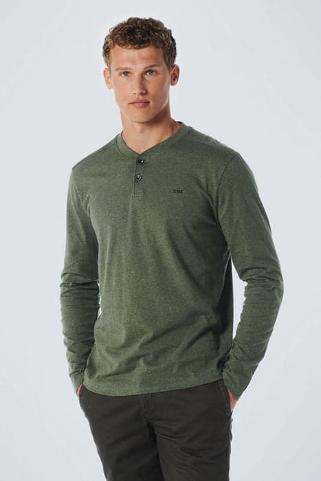 T-SHIRT LONG SLEEVE GRANDDAD MELANGE DARK GREEN by No Excess