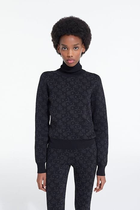 MOCK NECK SWEATER IN ALL OVER LOGO JACQUARD BLACK DARK GREY by The Kooples