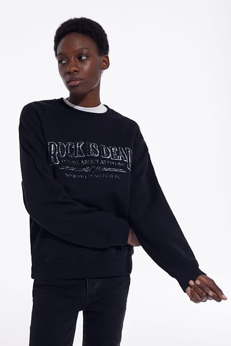 ROCK IS DEAD ROUND NECK SWEATSHIRT BLACK WASHED by The Kooples