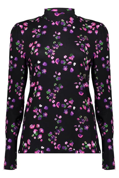 TOP GATHERED NECK MULTI FLOWER BLACK/GREEN/PINK/CYCLAAM by Geisha