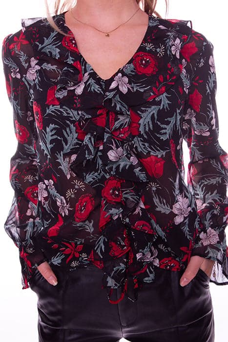 JONI RUFFLE FLOWER BLOUSE BLACK by Colourful Rebel