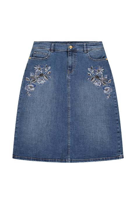 JEANS SKIRT WITH FLOWERS BLUE by River Woods