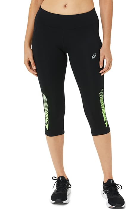 STRIPE KNEE TIGHT PERFROMANCE BLACK/ LIME GREEN by ASICS