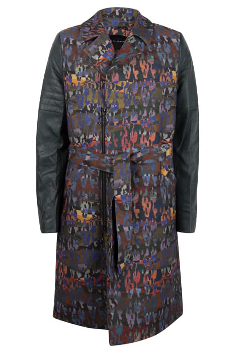 MEN'S PRINTED FABRIC COAT WITH LEATHER SLEEVES CAMOU PRINT,  by Marcell von Berlin