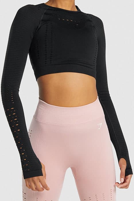 GYMSHARK GLOW LONG SLEEVE SEAMLESS CROP TOP BLACK by Gymshark