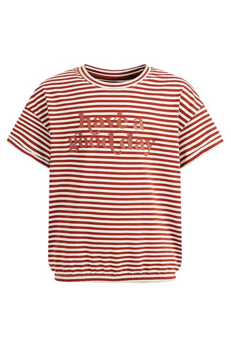 MEISJES GESTREEPT T-SHIRT RUST BROWN by WE Fashion