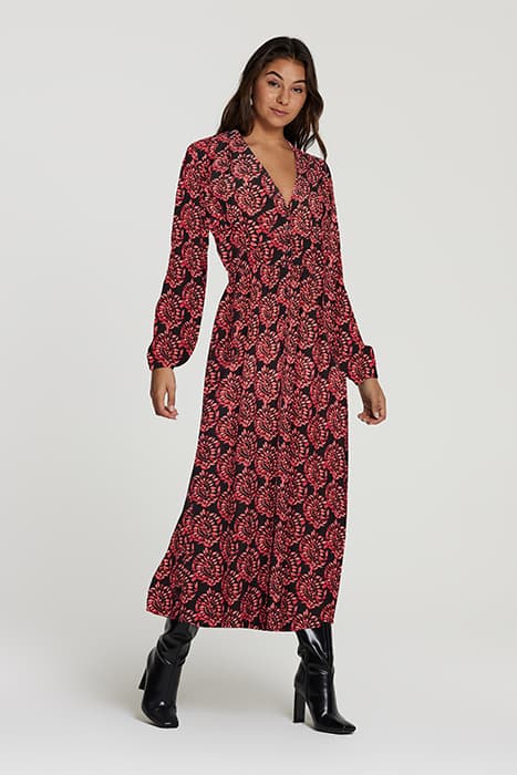 LADIES BEIRUT DRESS PEACOCK LEAF WINE RED by Shiwi