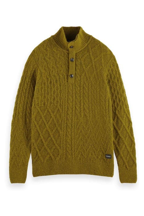 LIGHTWEIGHT CABLE KNIT HIGH-NECK PULLOVER CLEAN GREEN MELANG by Scotch & Soda